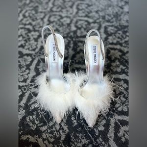 Steve Madden silver bedazzled feathered heels